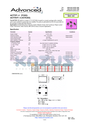 ACT75T-4 datasheet - a range of TC/ VCTCXOs