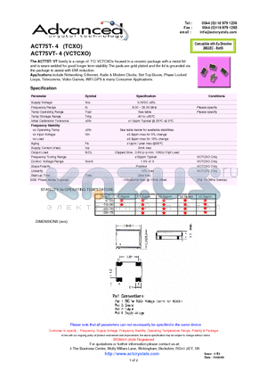 ACT75VT-4 datasheet - a range of TC/ VCTCXOs