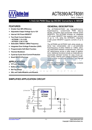 ACT6391 datasheet - 1.7A/2.5A PWM Step-Up DC/DC Converters In MSOP