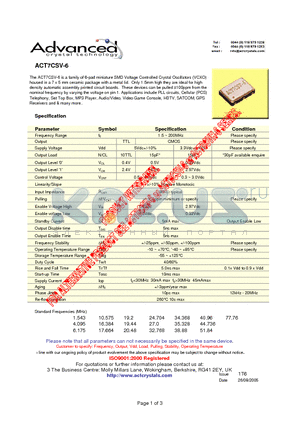ACT7CSV-6 datasheet - 6-pad miniature SMD Voltage Controlled Crystal Oscillators (VCXO)