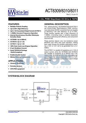 ACT8309NHXYZ-T datasheet - 1.5A, PWM Step-Down DC/DCs in TDFN