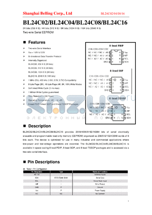 BL24C16 datasheet - The device is optimized for use in many industrial and commercial applications