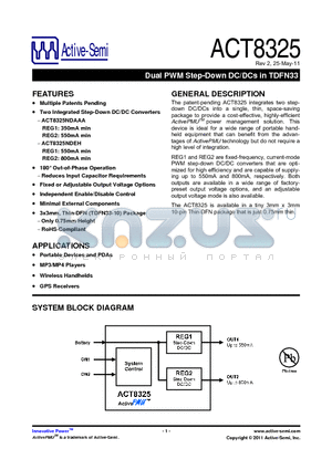 ACT8325NDEH-T datasheet - Dual PWM Step-Down DC/DCs in TDFN33