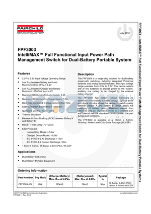 FPF3003UCX datasheet - IntelliMAX Full Functional Input Power Path Management Switch for Dual-Battery Portable System