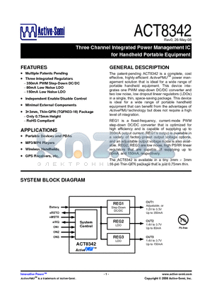 ACT8342QKCQI-T datasheet - Three Channel Integrated Power Management IC for Handheld Portable Equipment