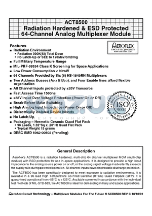 ACT8500-7 datasheet - ACT8500 Radiation Hardened & ESD Protected 64-Channel Analog Multiplexer Module