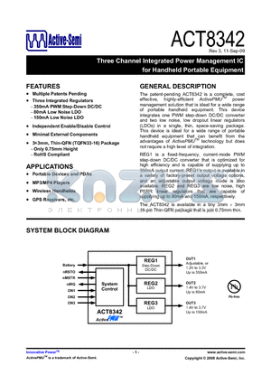 ACT8342QKCQI-T datasheet - Three Channel Integrated Power Management IC for Handheld Portable Equipment