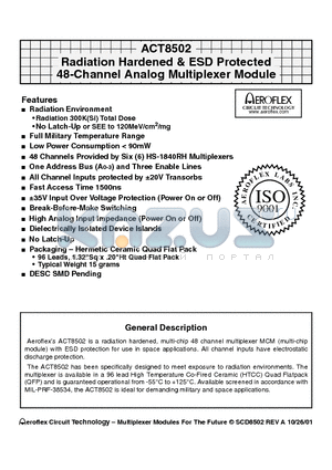 ACT8502-I datasheet - ACT8502 Radiation Hardened & ESD Protected 48-Channel Analog Multiplexer Module