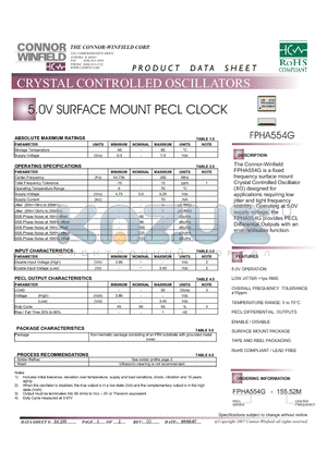 FPHA554G-155.52 datasheet - 5.0V SURFACE MOUNT PECL CLOCK