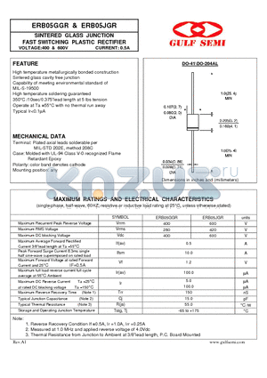 ERB05GGR datasheet - SINTERED GLASS JUNCTION FAST SWITCHING PLASTIC RECTIFIER VOLTAGE:400 & 600V CURRENT: 0.5A