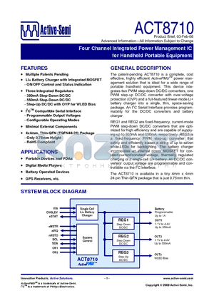 ACT8710 datasheet - Four Channel Integrated Power Management IC for Handheld Portable Equipment