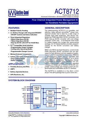 ACT8712 datasheet - Four Channel Integrated Power Management IC for Handheld Portable Equipment