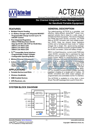 ACT8740 datasheet - Six Channel Integrated Power Management IC for Handheld Portable Equipment