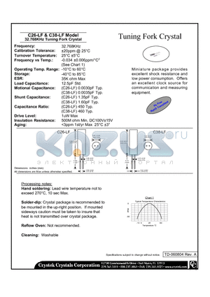 C26-LF datasheet - 32.768KHz Tuning Fork Crystal