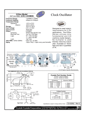 C2598 datasheet - 5X7 mm SMD, 2.5V, LVCMOS Clock Oscillator