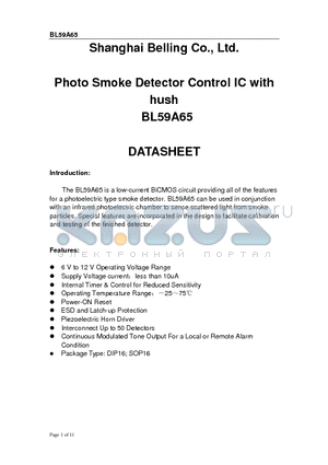BL59A65 datasheet - Photo Smoke Detector Control IC with hush