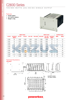 C2625 datasheet - 700/800 WATTS (AC) DC/D CSINGLE OUTPUT