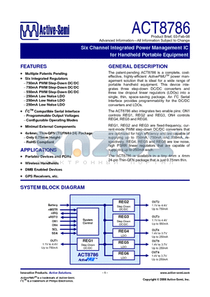 ACT8786 datasheet - Six Channel Integrated Power Management IC for Handheld Portable Equipment