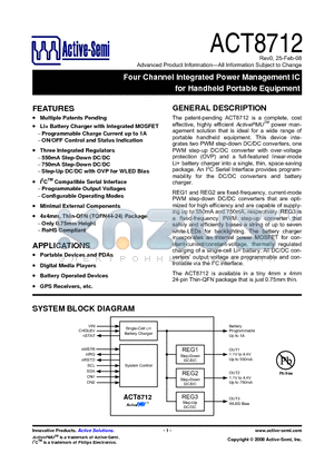 ACT8712_08 datasheet - Four Channel Integrated Power Management IC for Handheld Portable Equipment