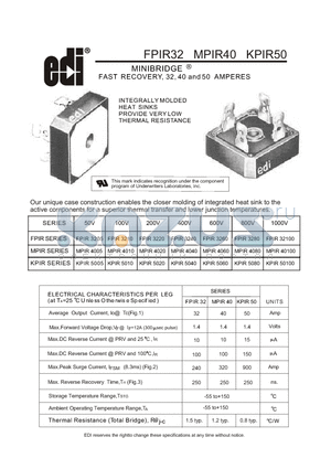 FPIR3205 datasheet - FAST RECOVERY, 32, 40 and 50 AMPERES