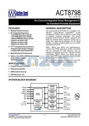 ACT8798 datasheet - Six Channel Integrated Power Management IC for Handheld Portable Equipment