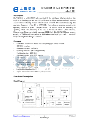 BL75R04SM datasheet - BL75R04SM is a ISO15693 full-compliant IC for intelligent label application