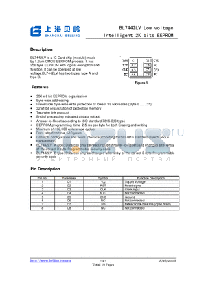 BL7442LV datasheet - Low voltage Intelligent 2K bits EEPROM
