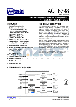 ACT8798_08 datasheet - Six Channel Integrated Power Management IC for Handheld Portable Equipment