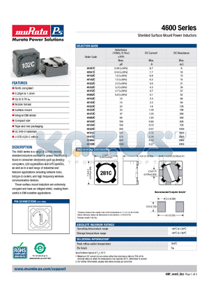 46153C datasheet - Shielded Surface Mount Power Inductors