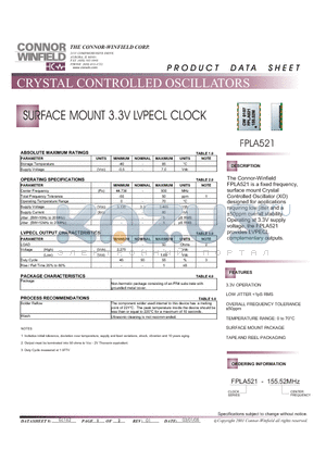 FPLA521-155.52M datasheet - SURFACE MOUNT 3.3V LVPECL CLOCK