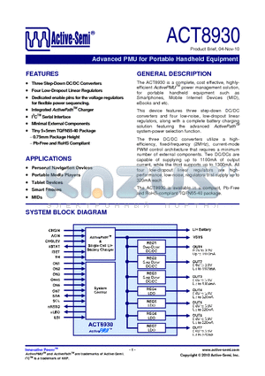 ACT8930 datasheet - Advanced PMU for Portable Handheld Equipment