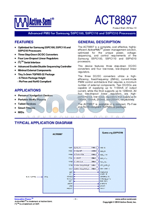 ACT8897 datasheet - Advanced PMU for Samsung S5PC100, S5PC110 and S5PV210 Processors