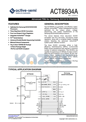ACT8934AQJ458-T datasheet - Advanced PMU for Samsung S3C2416/S3C2450