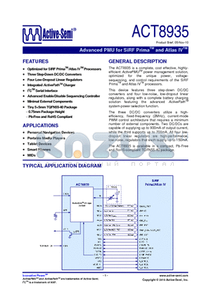 ACT8935 datasheet - Advanced PMU for SiRF Prima and Atlas IV