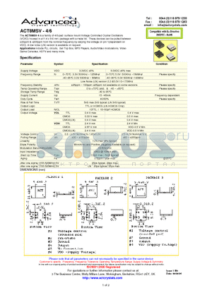 ACT8MSV-4 datasheet - 4/6-pad surface mount Voltage Controlled Crystal Oscillators (VCXO)