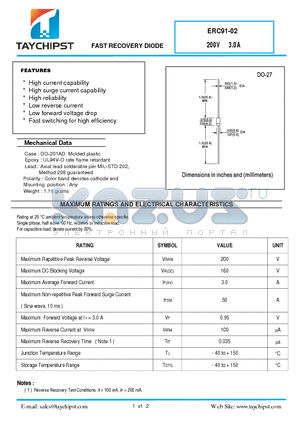 ERC91-02 datasheet - FAST RECOVERY DIODE