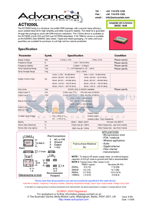 ACT9200L datasheet - miniature, low profile SMD