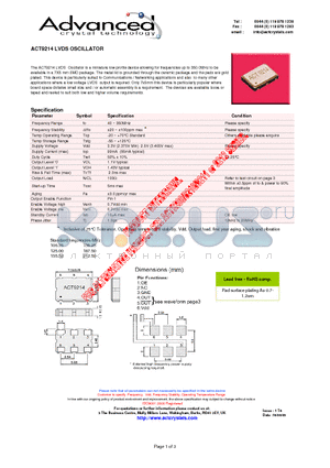 ACT9214 datasheet - LVDS OSCILLATOR