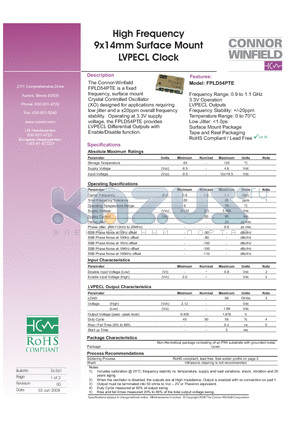 FPLD54PTE-001.0G datasheet - High Frequency 9x14mm Surface Mount LVPECL Clock