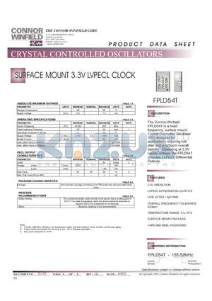 FPLD54T-155.52M datasheet - SURFACE MOUNT 3.3V LVPECL CLOCK
