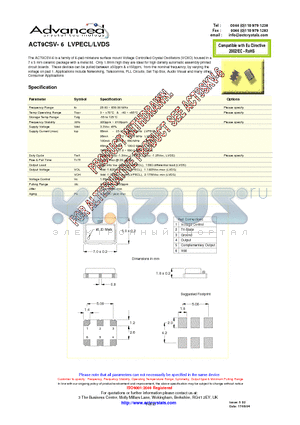 ACT9CSV-6LVDS datasheet - 6-pad miniature surface mount Voltage Controlled Crystal Oscillators (VCXO)