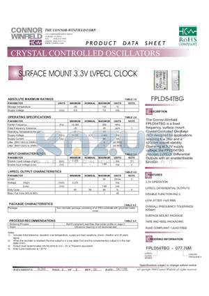 FPLD54TBG-077.76M datasheet - SURFACE MOUNT 3.3V LVPECL CLOCK