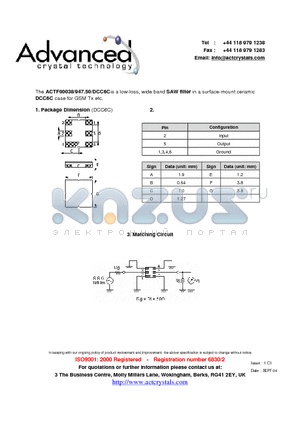 ACTF00038 datasheet - low-loss, wide band SAW filter