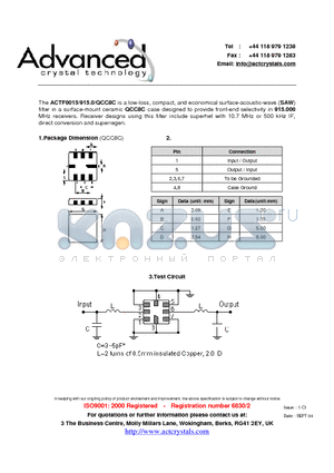 ACTF0016/916.5/QCC8 datasheet - a low-loss, compact, and economical surface-acoustic-wave (SAW)