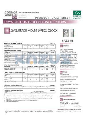 FPLD54TE-155.52M datasheet - 3.3V SURFACE MOUNT LVPECL CLOCK