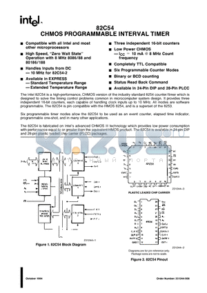 82C54 datasheet - CHMOS PROGRAMMABLE INTERVAL TIMER