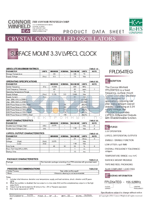 FPLD54TEG datasheet - SURFACE MOUNT 3.3V LVPECL CLOCK