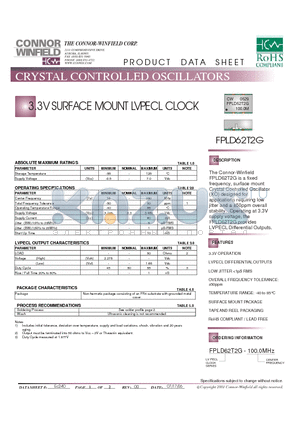 FPLD62T2G datasheet - 3.3V SURFACE MOUNT LVPECL CLOCK