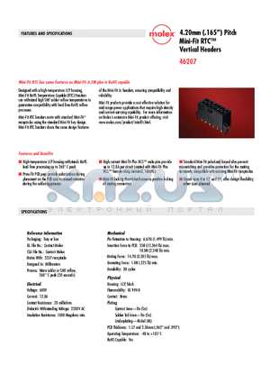 46207-0024 datasheet - Mini-Fit RTC Vertical Headers