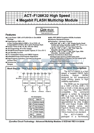 ACTF128K32 datasheet - ACT-F128K32 High Speed 4 Megabit FLASH Multichip Module